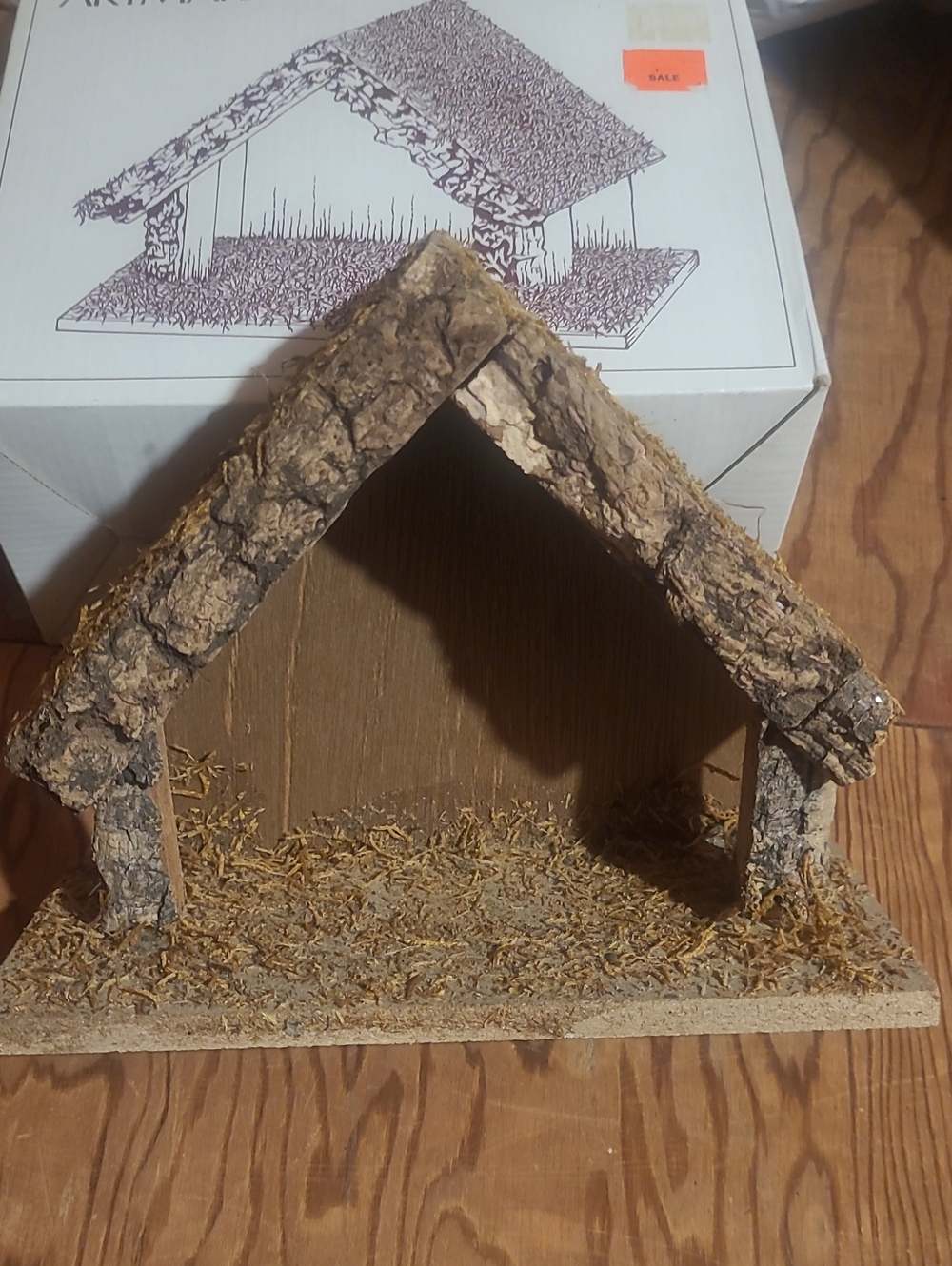 Rustic Bark Nativity Stable - Natural Brown